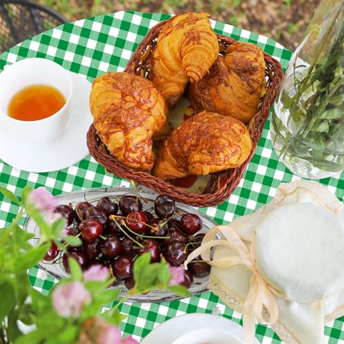 Green and White Checkered Round Tablecloth 84 Inch Pack of 2 - Disposable Picnic & Party Cover
