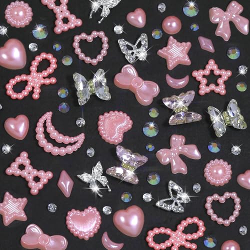 HNUIX 3D Nail Charms Kit with Rhinestones Pearls and Tools