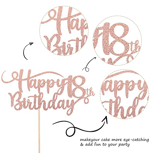 Happy 18th Birthday Cake Topper - Rose Gold Glitter Decoration