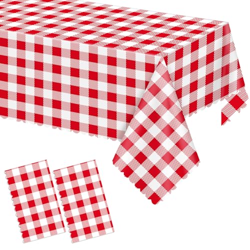 2 Pack Red Gingham Tablecloths - Waterproof 54x108 Inch Covers