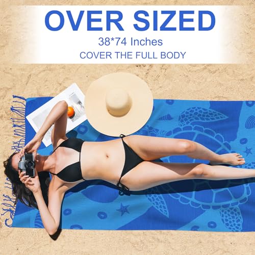 Genovega Oversized Turkish Beach Towel 72"x36" - Quick-Dry, Lightweight, Sand-Free