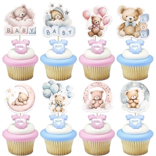 40 Pack Baby Bear Cupcake Toppers for Gender Reveal & Birthdays