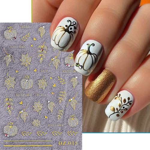 5D Fall Maple Leaf Nail Stickers Self-Adhesive Autumn Decals 3Pcs