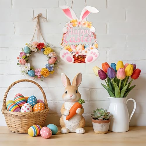Hollow Bunny Wooden Easter Wreath Sign for Door Decor