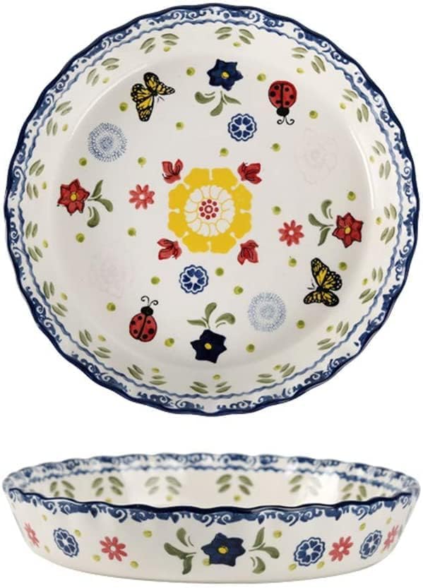 Skiennix Ceramic Pie Pan - 10 Inch Round Bakeware Dish with Butterfly Design
