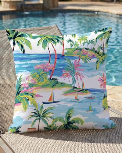 Beach Tropical Island Throw Pillow Cover 18x18 Inch - Soft Coastal Decor