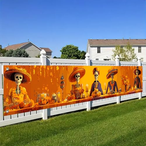 BlissYard Day of the Dead Banner | 118x20 Inch Sugar Skull Decor