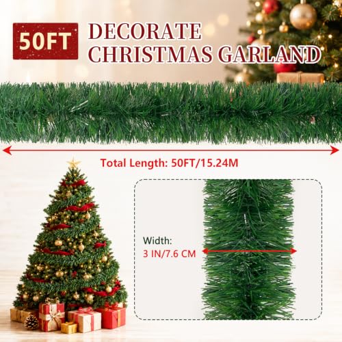 200FT Green Christmas Garland Decorations - 4 Pack, Indoor Outdoor PET