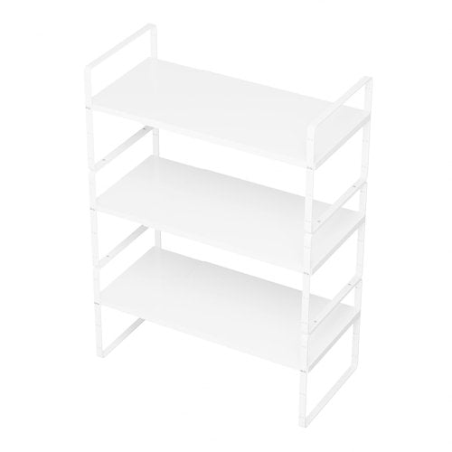 SANNO Expandable Cabinet Shelf Organizer,Spice Rack Adjust Height Large Kitchen Cupboard Organizer Stackable Counter Shelf Expandable Shelves, Counter Pantry, White,3 Pack