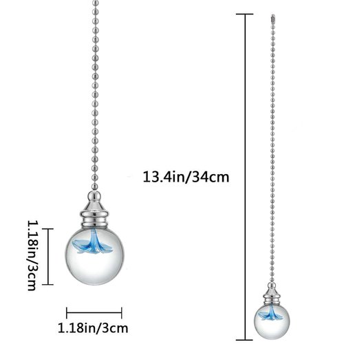 Akahttbn Crystal Ceiling Fan Chain Pulls Extension 12 Inches 30mm Diameter Glass Flower Pendant Chain Set for Ceiling Light Lamp Pulls (Nickel) 2 Pcs
