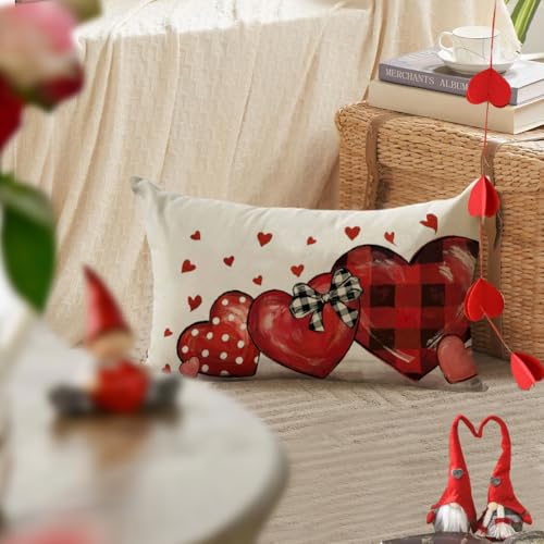Valentine's Day Pillow Cover 12x20 Inch Polka Dot Love Heart