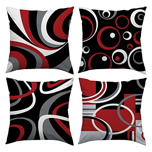 Red and Black Abstract Throw Pillow Covers 18x18 - Set of 4
