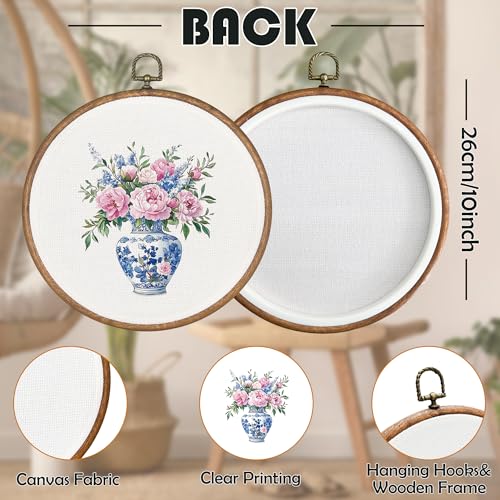 BCUANGD Blue and White Round Wall Art - Floral Canvas Decor 10"