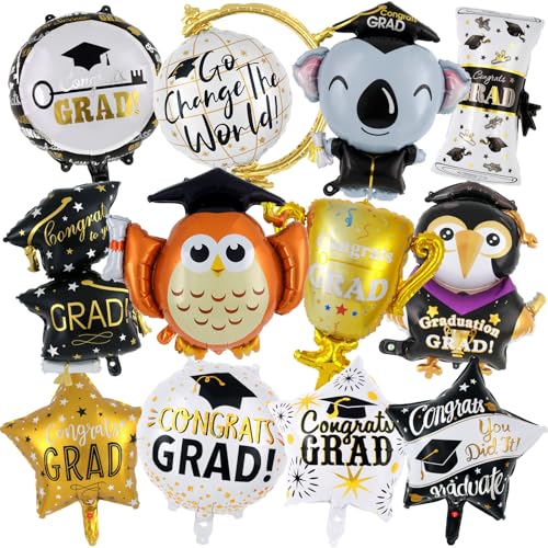 12-Piece 2026 Graduation Party Balloon Set - Congrats Grad Foil Decorations