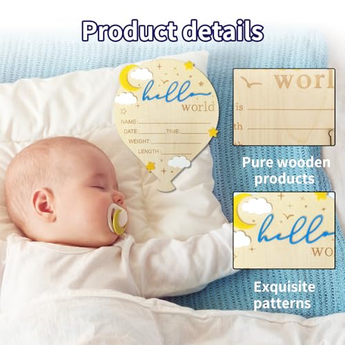 Wooden Baby Birth Announcement Sign - Hot Air Balloon Newborn Milestone Prop