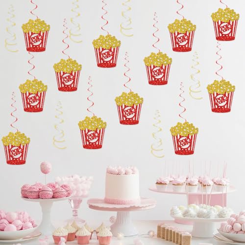 Popcorn Party Decorations Kit – Gold Glitter Hanging Swirls