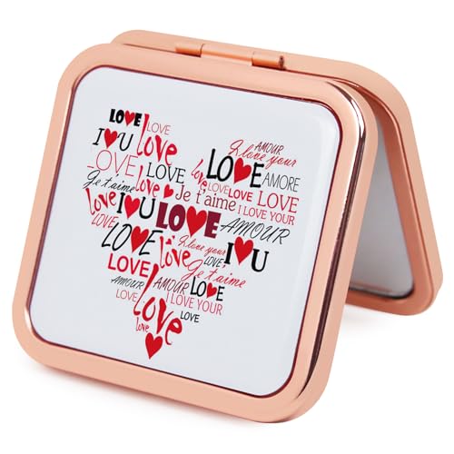 Rose Gold Mini Compact Mirror for Women - 1X/2X Magnification