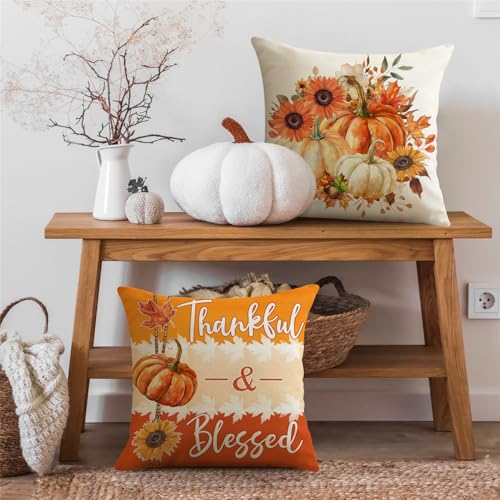 NIGHTWISH Fall Pillow Covers Set of 4 - Floral Pumpkin Decor