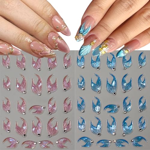 BYJKYEN 5D Embossed Mermaid Nail Stickers Self Adhesive Ocean Decals