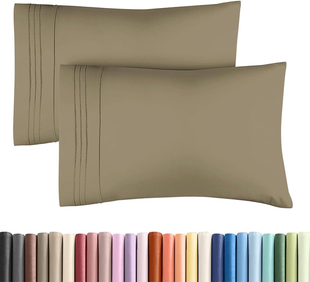 Skiennix Standard Pillow Cases Set of 2 - Ultra-Soft Hotel Quality - Wrinkle-Free & Stain Resistant - Khaki