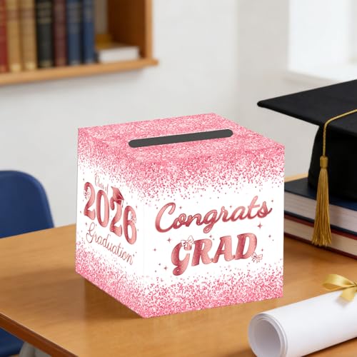 2026 Pink Graduation Card Box - Gift Card & Keepsake Holder