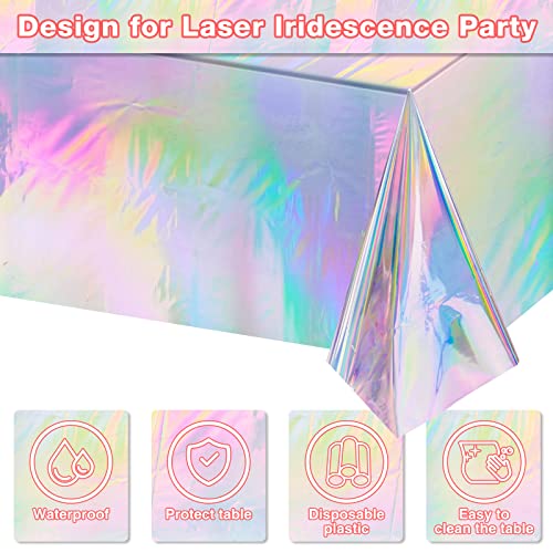 Laser Iridescent Plastic Tablecloths 12 Pack - Shiny Disposable Rectangular Cover 54" x 108" - Party Decor