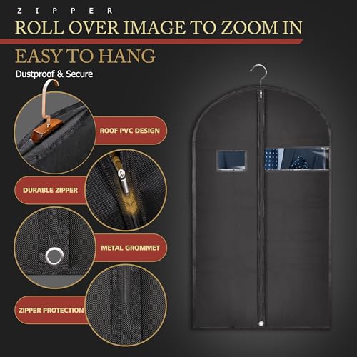 Hleelomi 2-Pack 40-Inch Garment Bags for Hanging Clothes Suit Storage Black