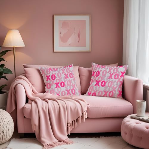 Pink XOXO Flannel Pillow Cover 18x18, Coquette Decor - Model 07