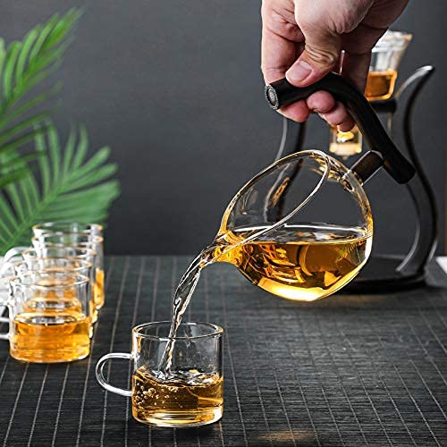 RORA Lazy Kungfu Glass Tea Set Semi Automatic Drip Rotating with Infuser Glass Teapot Set (6 cups)