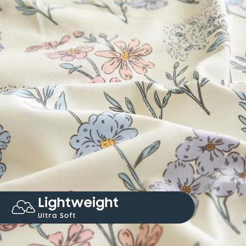 Wake In Cloud Floral Pillowcases Set of 2, Ivory Blue, 20x26 Inches
