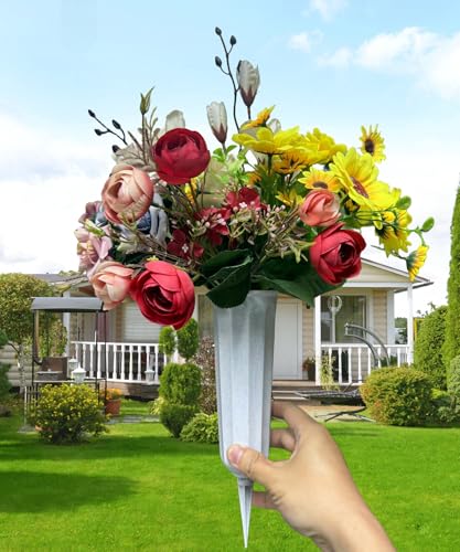 OTDCGI Memorial Cemetery Flower Vases with Stakes, Gray (Set of 6)