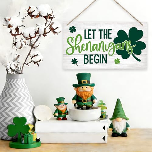 St. Patrick's Day Shamrock Wooden Door Sign - 'Let the Shenanigans Begin'