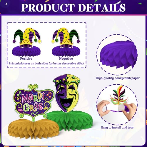 8-Piece Mardi Gras Party Decorations - Honeycomb Centerpieces