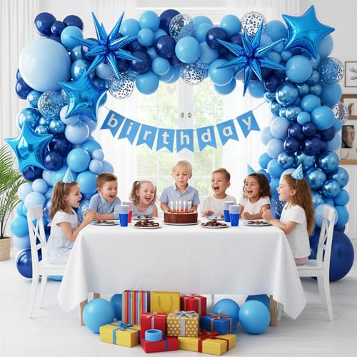 RUBFAC 140pcs Blue Balloon Arch Kit - Navy & Metallic Blue Garland Set