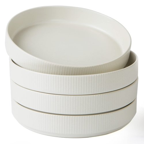 famiware Star 8.25" Pasta Bowls, Large Dinner Bowls Set of 4, Salad Bowl Plates, Shallow Bowls for Eating, Matte White (Full Glaze)