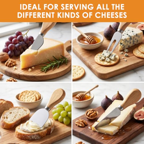 16-Piece Cheese Knife Set with Wooden Handles - Stainless Steel Kitchen Utensils
