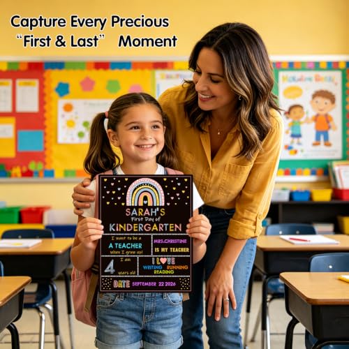 Boho Rainbow First Day of School Sign - Reusable Double-Sided Milestone Board