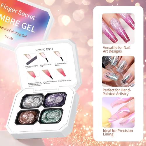 Finger Secret 4-Color Ombre Gel Nail Polish Set with Sponges