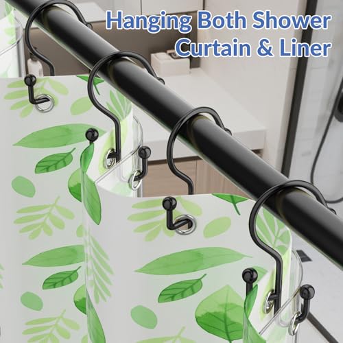 Goowin Black Double Shower Curtain Hooks - Rust-Proof Metal Rings (12 Pcs)