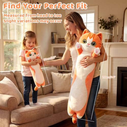 Mewaii 43-Inch Orange Long Cat Plush Body Pillow - Cute Kawaii Gift