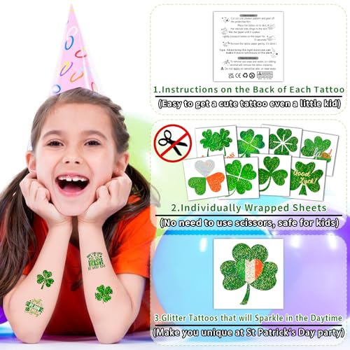 Glitter Shamrock Temporary Tattoos - 204 PCS St. Patrick's Day Party Favors