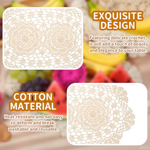 Fampery 2-Pack Vintage Crochet Lace Placemats, 10x14 Inch Cotton Doilies
