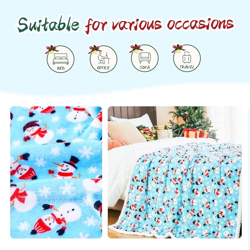 Christmas Throw Blanket Fuzzy Cozy Warm Fleece Sherpa Holiday Bedding for Couch Bed
