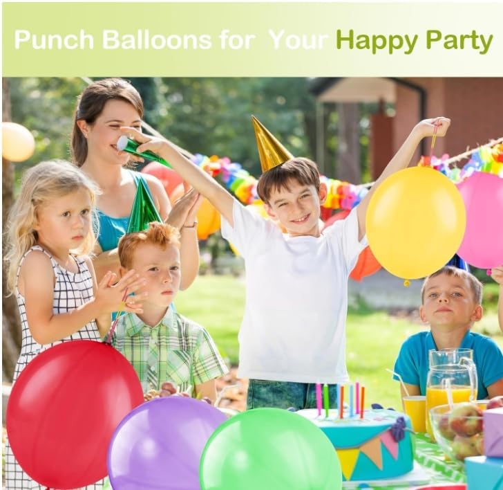 Skiennix Punch Balloons - 30pcs Thickened Neon Heavy-Duty Balloons with Rubber Band Handles for Parties & Favors