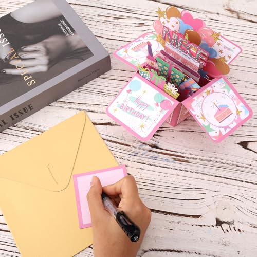 Penitue 3D Pop Up Birthday Card with Rhinestones and Envelope