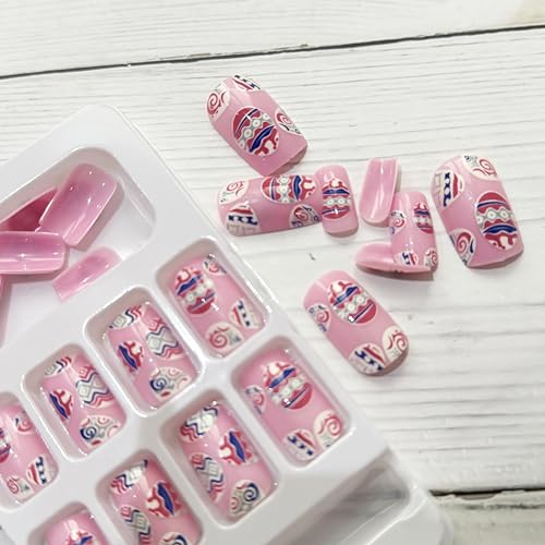 GRITOSE Easter Press on Nails Medium Square Glossy Fake Nails 24pcs