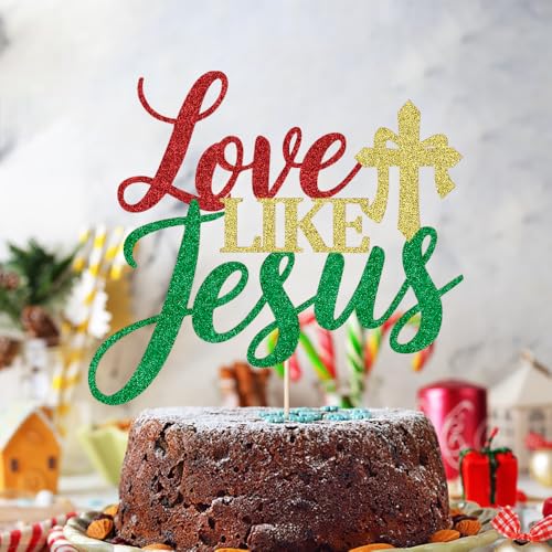 Happy Birthday Jesus Cake Topper - Glitter Religious Decoration