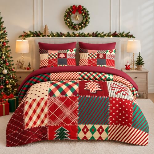 WeCozy Queen Christmas Patchwork Comforter Set with Sheets - 7 Pieces