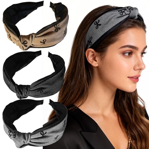 Elegant Bow Headband 3-Pack Non-Slip Wide Hair Bands for Women