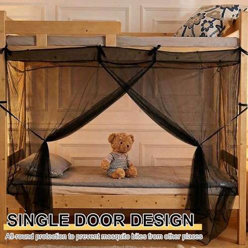 Frienda Queen Size Mosquito Net Canopy - Black Four-Corner Bed Netting